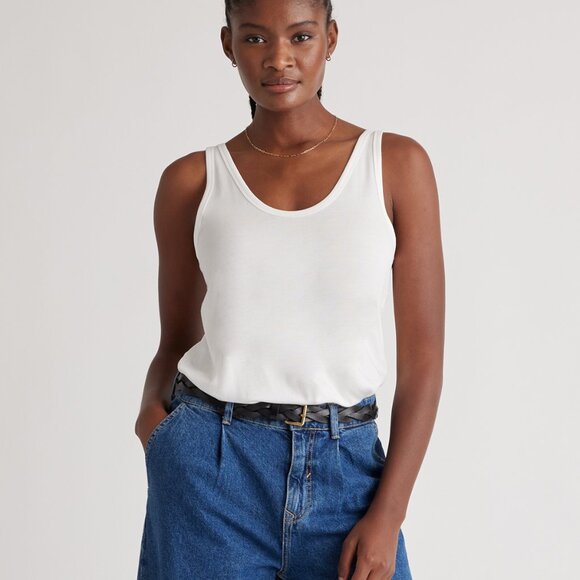 .. Quince Cotton Modal Double Scoop Neck Tank, White (S) - Picture 3 of 8